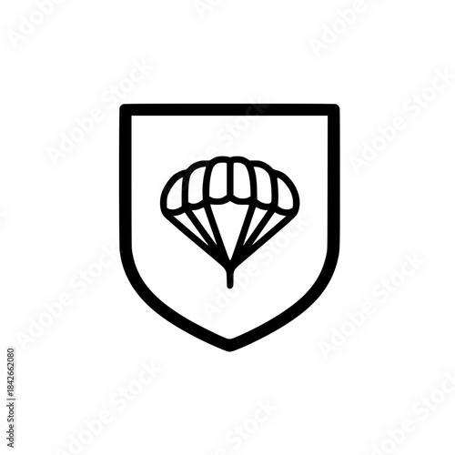 Inner paragliding icon placed in shield representing protected air sports and safe outdoor flight experiences