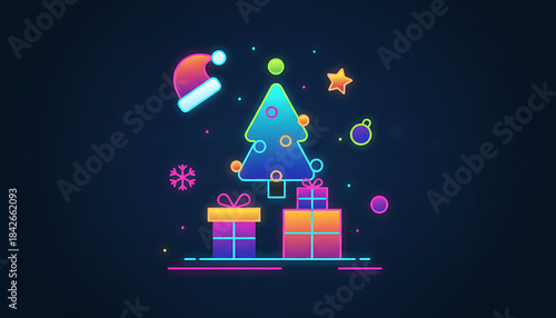 Flat illustration of Cute elegant Neon Christmas theme icon object. 