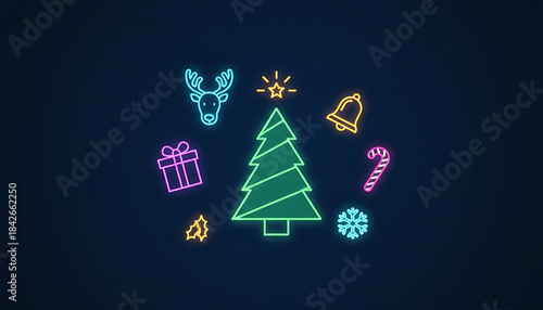 Flat illustration of Cute elegant Neon Christmas theme icon object. 