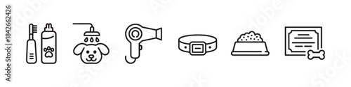 Pet Care Icons Set for Dog Grooming and Accessories