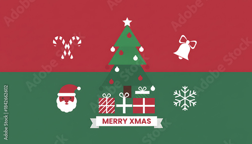 Flat illustration of Cute Red and green Christmas themed icon. 