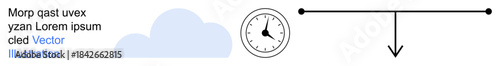 Time management, weather forecasting, physics principles, navigation, scheduling, scientific research. A cloud, analog clock and downward arrow. Time management and weather forecasting