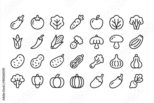 Minimal food icons for organic markets and nutrition planners