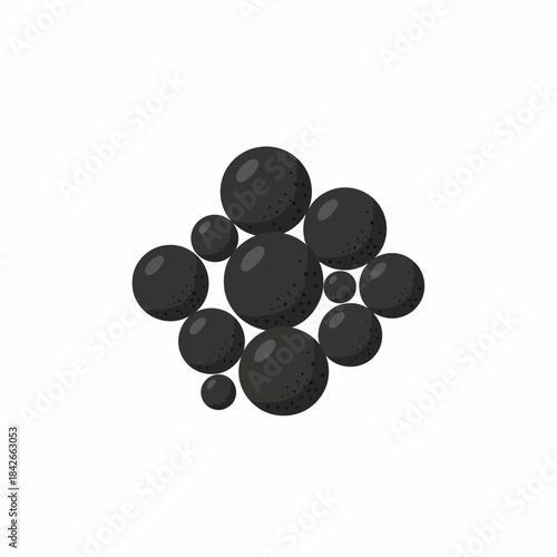 Cluster of dark gray textured spheres of varying sizes on a white background