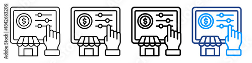 Market Control Icon Different Style Outline Collection Set.