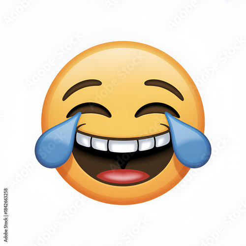 Yellow emoji face laughing with tears of joy on vactor white background happy