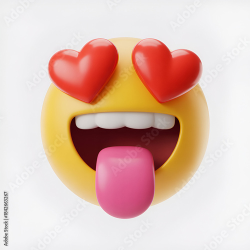 Yellow emoji face with red heart eyes and pink tongue sticking out vactor love