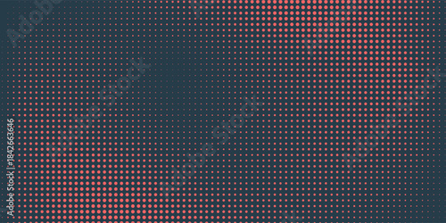 Vector Halftone Pattern Smooth Curved Border Red Blue Abstract Background. Dots Rounded Squares Blurry Pattern Pop Art Design Texture.