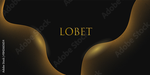Abstract luxury with shining gold lines waves on black background. Futuristic background of flowing gold lines for banner, poster, cover, brochure, flyer, website