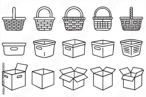 Open Box and Container Outline Elements for Warehouse, Shipping and Product Layouts