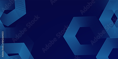 Dark blue background with hexagon geometric lines pattern. Abstract shiny hexagon lines. Futuristic technology concept