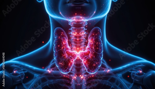 Explore the intricacies of the human thyroid with this stunning anatomical visualization, perfect for medical research, educational content, and health awareness campaigns