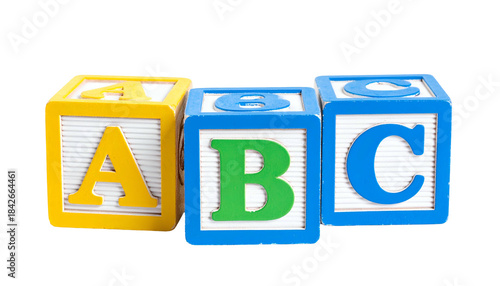 Colorful wooden toy blocks spelling 