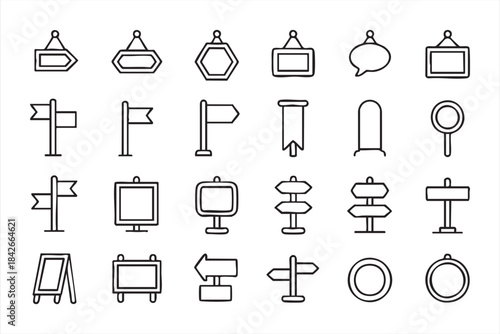 Minimal Outline Signage Pack with Arrows, Boards and Markers for Interface Design