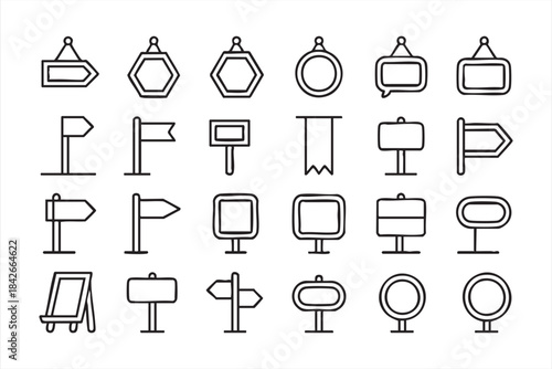 Direction and Sign Board Line Icons for Navigation UI, Maps and Wayfinding Systems
