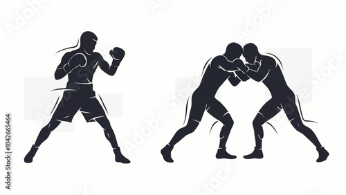 Combat Sports Silhouette Dynamic Action Vector Illustration