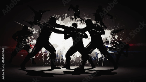 Wrestling and Boxing Dynamic Silhouette Sport Action Vector Art
