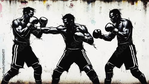 Dynamic Wrestling Boxing Sport Silhouette Vector Illustration