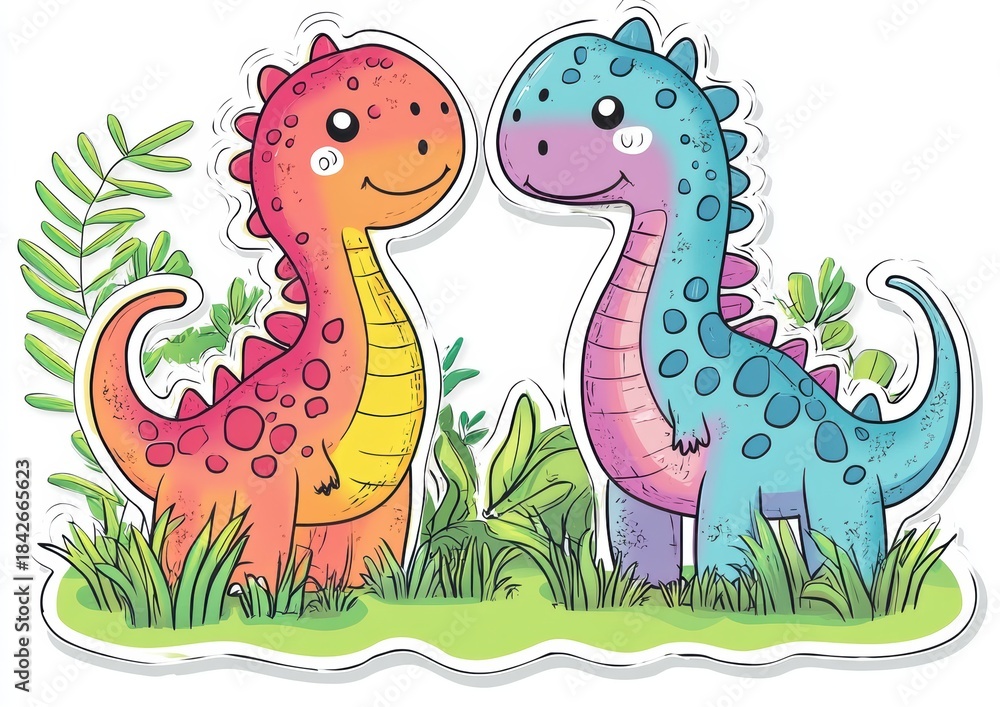 Naklejka premium Cute Dinosaur Sticker Set in Pastel Colors