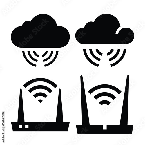 Cloud and wi fi router icons representing network connectivity