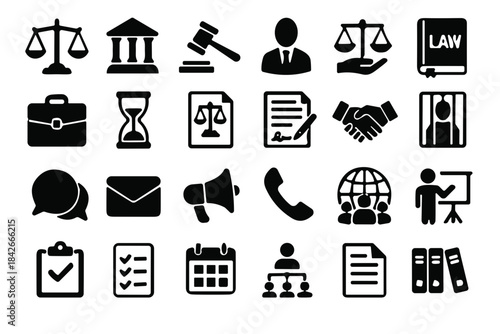 Law and Justice Icon Set for Legal Professionals and Offices