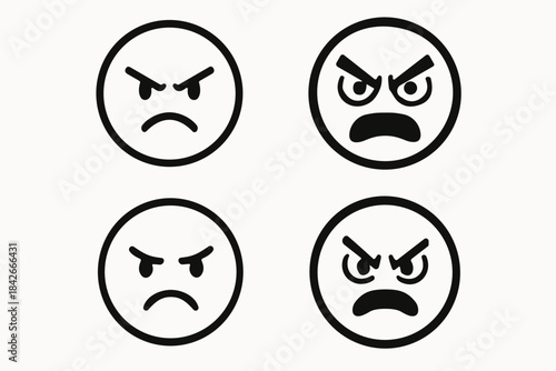Angry and Frustrated Emoji Line Icons Set