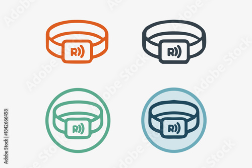 RFID Wristband and Contactless Access Line Icons Set