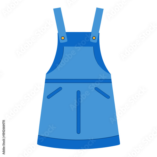 A minimalistic flat vector illustration of a blue overall pinafore dress for kids