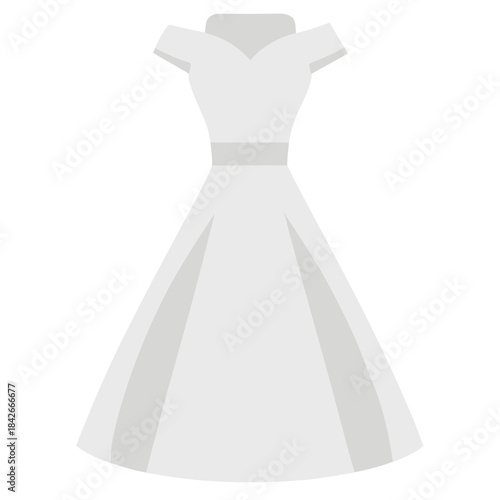 Simple flat illustration of a white wedding dress in a classic a-line style