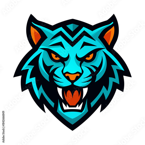 Vibrant blue tiger mascot logo with fierce expression, perfect for esports teams