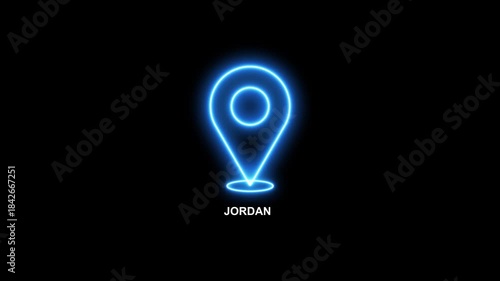 Neon Location Map Pin Icon for Jordan– Glowing GPS Pointer, Modern Navigation Marker, Animated location pointer. animated pin map animated icon. Location icon. GPS location pointer motion 4K video