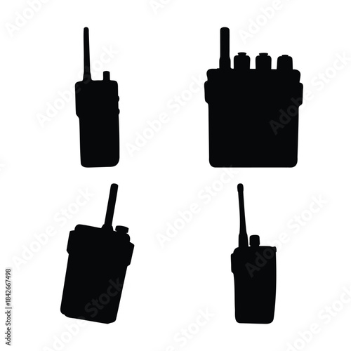 Black silhouette set of walkie talkie radio devices icons