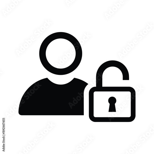 User account unlocked icon isolated on silhouette of a person with an open padlock