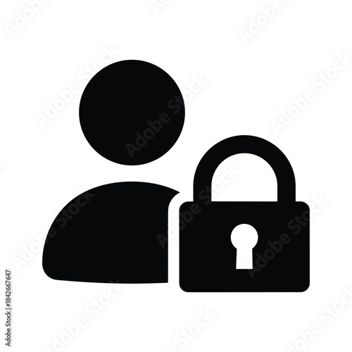 User account security icon isolated on, depicting a person with a padlock, symbolizing privacy