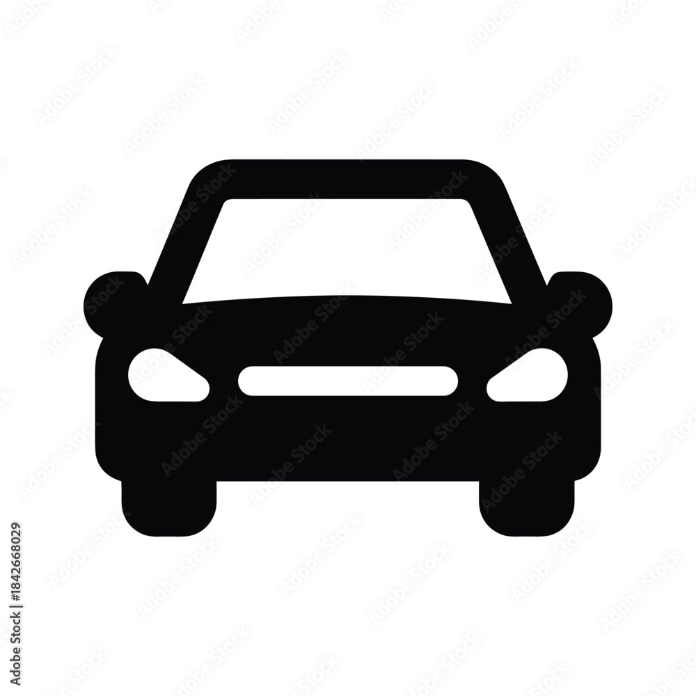 Obraz premium Front view of a black car icon isolated on, simple and minimalist design for transportation