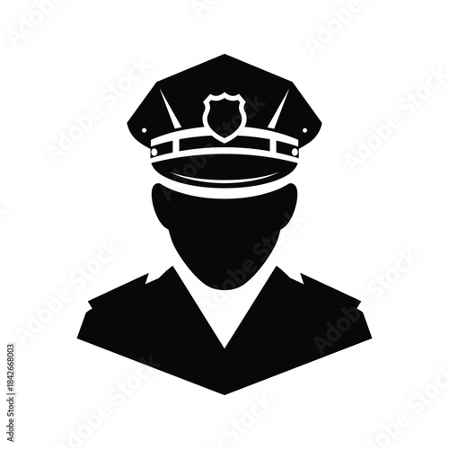 Silhouette of a police officer in uniform isolated on, symbolizing law enforcement and authority