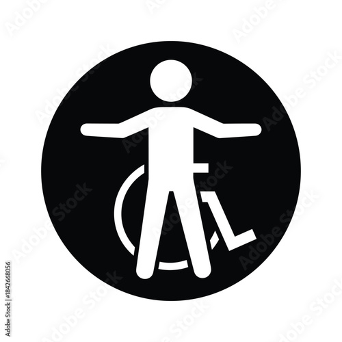 Handicap symbol on black circle isolated on, representing accessibility and inclusivity for all individuals