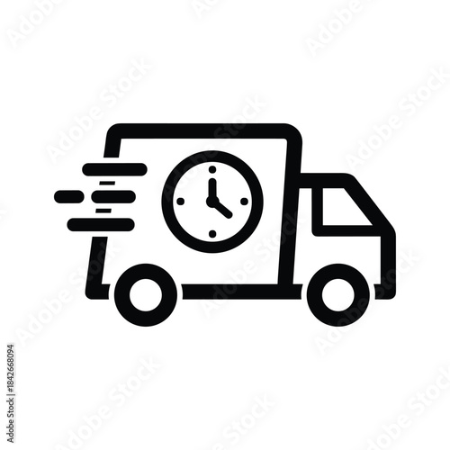 Delivery truck with clock isolated on, representing fast and timely shipping service for customers