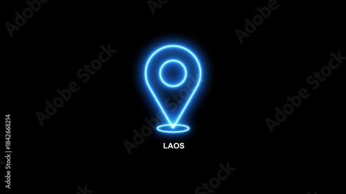Neon Location Map Pin Icon for Laos– Glowing GPS Pointer, Modern Navigation Marker, Animated location pointer. animated pin map animated icon. Location icon. GPS location pointer motion 4K video