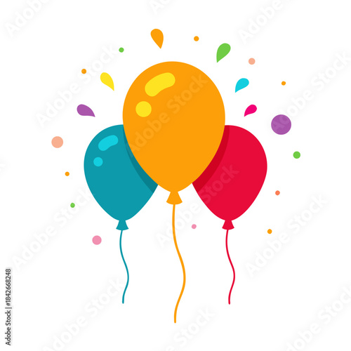 Brightly colored festive balloons with confetti illustration for parties and events