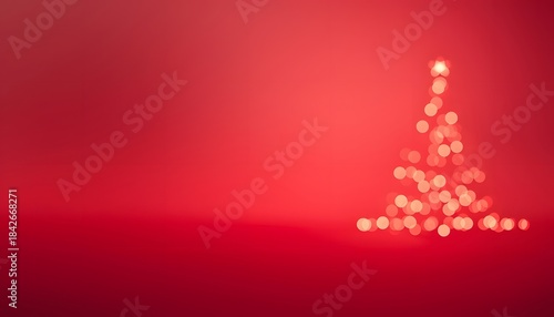 Minimalist Red Christmas Background with Glowing Golden Bokeh Tree and Copy Space for Holiday Text