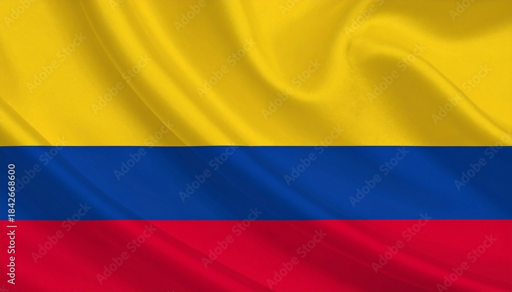 Naklejka premium Colombia national flag with yellow, blue, and red horizontal bands symbolizing wealth, sea, and sacrifice.