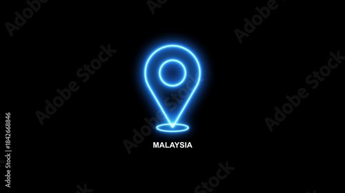 Neon Location Map Pin Icon for Malaysia– Glowing GPS Pointer, Modern Navigation Marker, Animated location pointer. animated pin map animated icon. Location icon. GPS location pointer motion 4K video