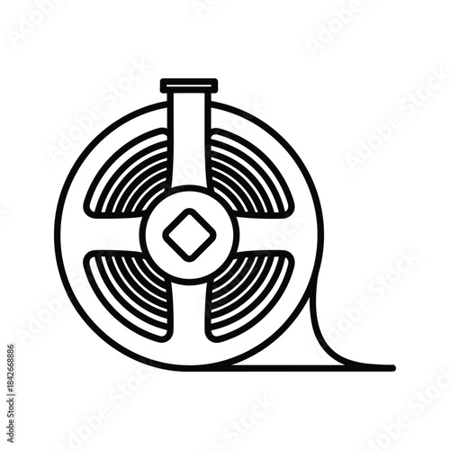 Simple line drawing of a reel with tape