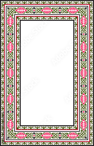 Kazakh national square colored frame ornament. Ethnic pattern. Rectangle reflecting nomadic culture. Suitable for design and textiles.