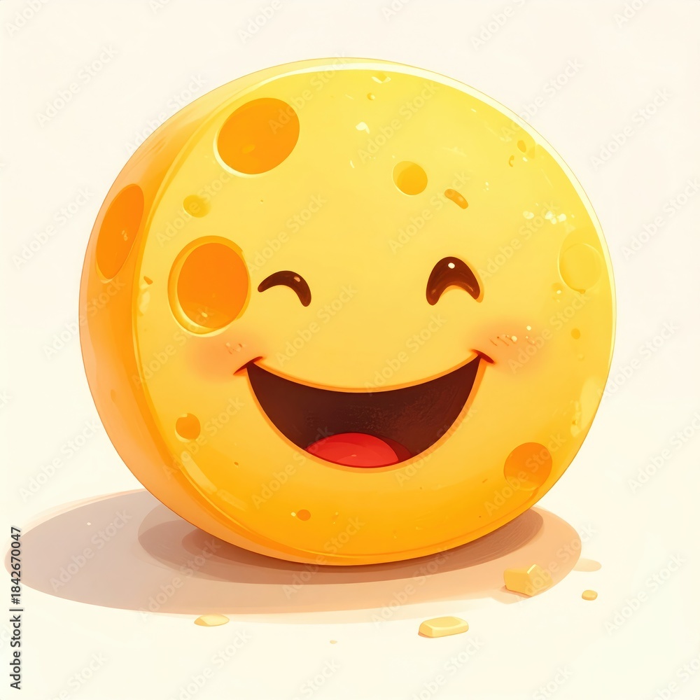 Fototapeta premium Smiling yellow sphere with holes, big happy face