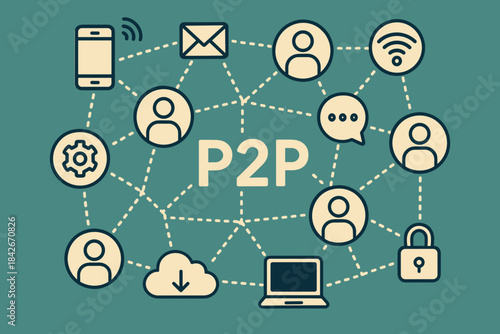 P2P Network Illustration – Peer-to-Peer Connection and Data Sharing