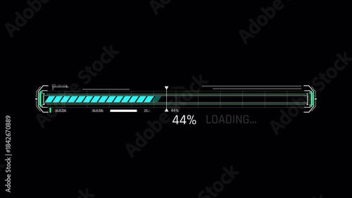 Futuristic Digital Loading Bar with Percentage Progress on Black Background, Technology Concept.