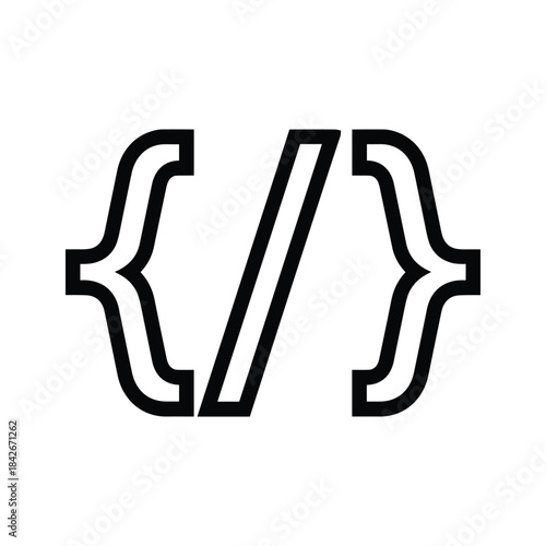 Code symbol with curly braces and slash