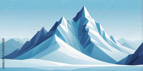 Abstract winter mountains with layered peaks and calm atmospheric color harmony